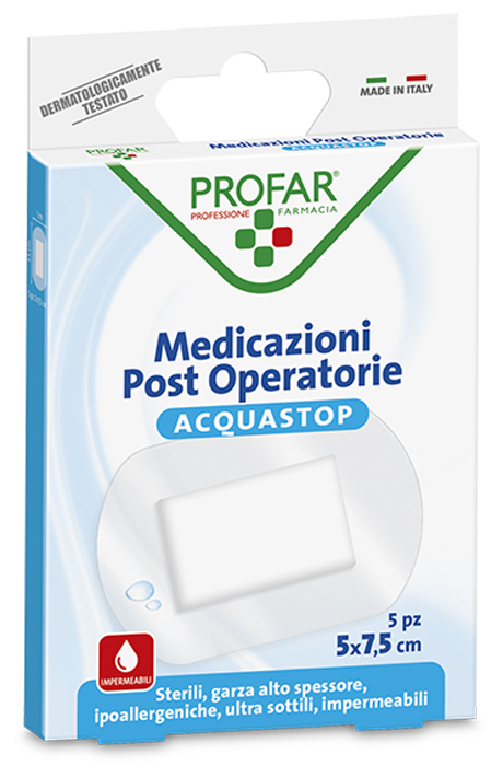 ACQUASTOP MEDICAZIONE POST OPERATORIA 5X7,5 CM PROFAR MED 5 PEZZI - farmasorriso.com