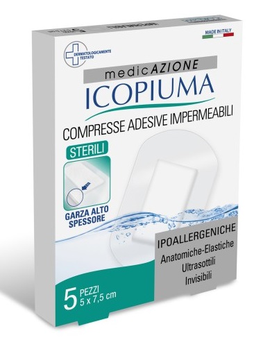 ICOPIUMA GARZA COMPRESSA MEDICATA POSTOPERATORIA 5X7,5 CM 5 PEZZI - farmasorriso.com