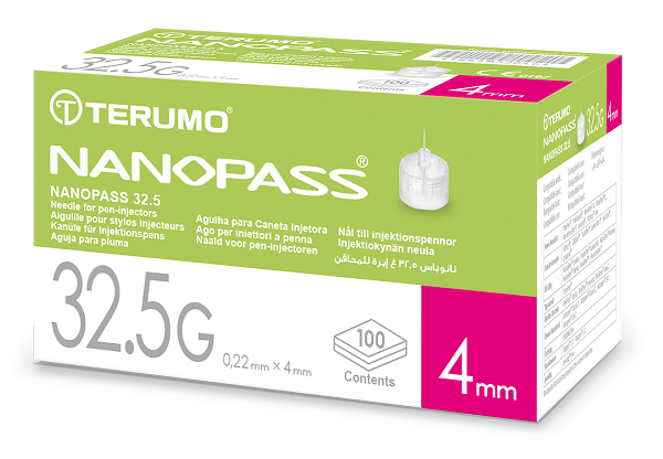AGO PER PENNA DA INSULINA NANOPASS 32,5 GAUGE LUNGHEZZA 4 MM 100 PEZZI - farmasorriso.com
