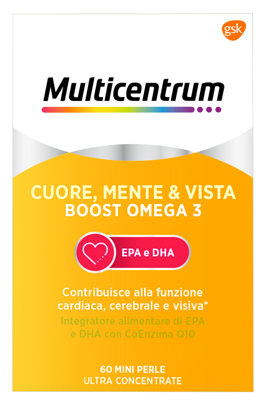 MULTICENTRUM CUORE MENTE E VISTA BOOST OMEGA 3 60 MINI PERLE - farmasorriso.com