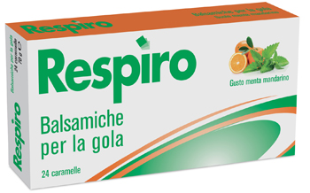 CARAMELLE BALSAMICHE PER LA GOLA RESPIRO GUSTO MENTA MANDARINO 24 PEZZI - farmasorriso.com
