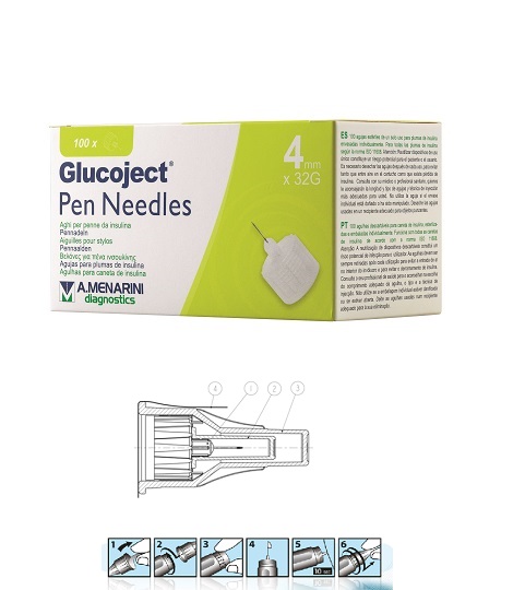 AGO PER PENNA DA INSULINA GLUCOJECT LUNGHEZZA 4 MM GAUGE 32 100 PEZZI - farmasorriso.com
