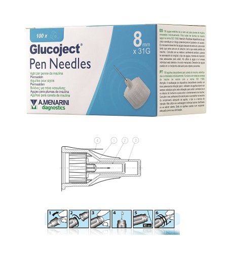 AGO PER PENNA DA INSULINA GLUCOJECT LUNGHEZZA 8 MM GAUGE 31 100 PEZZI - farmasorriso.com
