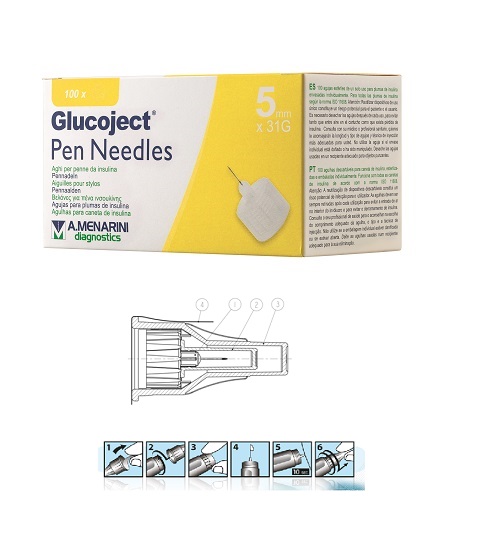 AGO PER PENNA DA INSULINA GLUCOJECT LUNGHEZZA 5 MM GAUGE 31 100 PEZZI - farmasorriso.com