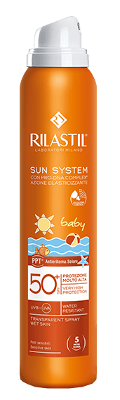 RILASTIL SUN SYSTEM BABY PPT SPF 50+ TRANSPARENT SPRAY WET SKIN 200 ML - farmasorriso.com