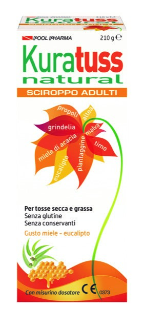KURATUSS NATURAL SCIROPPO ADULTI PER TOSSE SECCA E GRASSA CON MISURINO DOSATORE GUSTO MIELE EUCALIPTO 210 G - farmasorriso.com