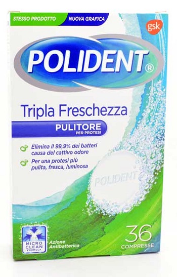 POLIDENT TRIPLA FRESCHEZZA 36 COMPRESSE - farmasorriso.com