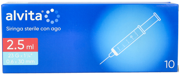 SIRINGA PER INFUSIONE E IRRIGAZIONE ALVITA 2,5 ML CON AGO 23 GAUGE 1 1/4 0,6X30MM 10 PEZZI - farmasorriso.com