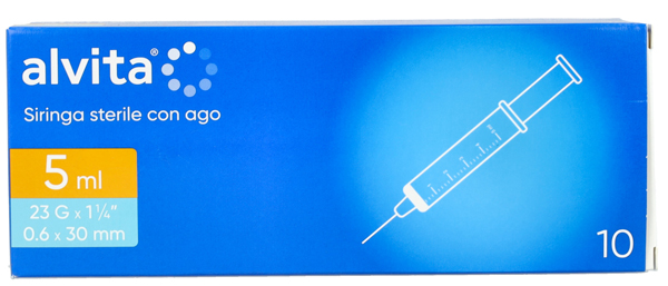 SIRINGA PER INFUSIONE E IRRIGAZIONE ALVITA 5 ML CON AGO 23 GAUGE 1 1/4 0,6X30MM 10 PEZZI - farmasorriso.com