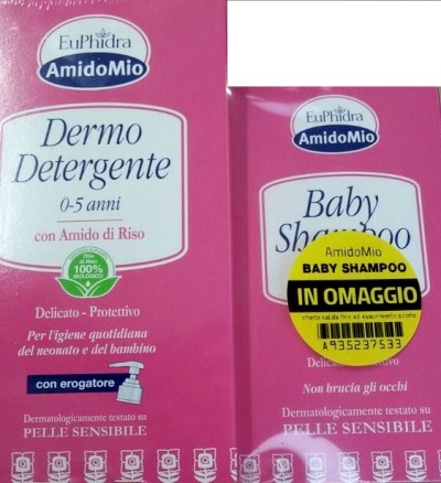 EUPHIDRA AMIDOMIO ABBINATA DERMODETERGENTE + BABY SHAMPOO OMAGGIO - farmasorriso.com