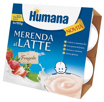 HUMANA MERENDA AL LATTE GUSTO FRAGOLA 100 G 4 PEZZI - farmasorriso.com