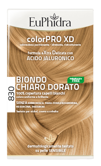 EUPHIDRA COLORPRO XD 830 BIONDO CHIARO DORATO GEL COLORANTE CAPELLI IN FLACONE + ATTIVANTE + BALSAMO + GUANTI - farmasorriso.com