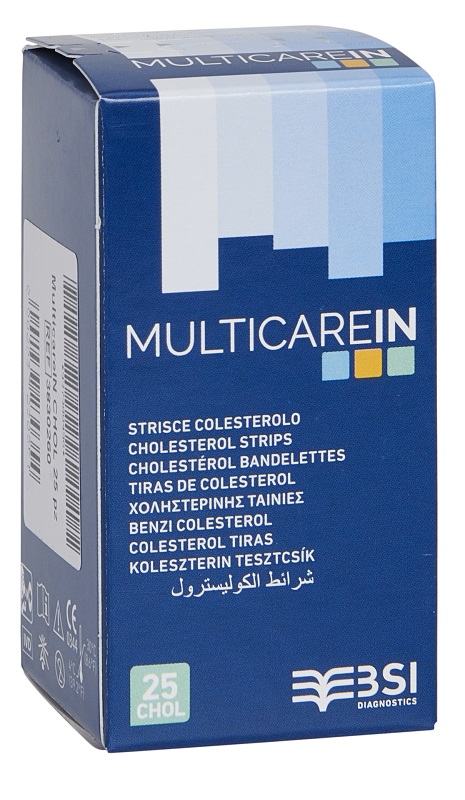 TEST COLESTEROLEMIA MULTICARE IN COLESTEROLO IN STRISCE CON ASPIRAZIONE CAPILLARE 25 PEZZI - farmasorriso.com