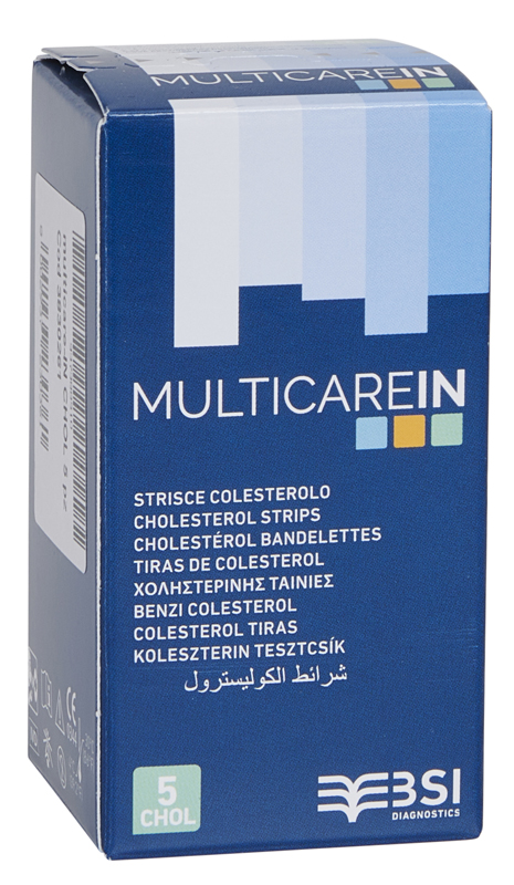 TEST COLESTEROLEMIA MULTICARE IN COLESTEROLO IN STRISCE CON ASPIRAZIONE CAPILLARE 5 PEZZI - farmasorriso.com