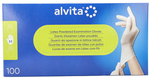 GUANTI DA ISPEZIONE ALVITA IN LATTICE TALCATI M 100 PEZZI - farmasorriso.com