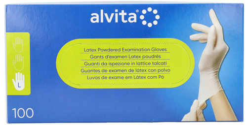 GUANTI DA ISPEZIONE ALVITA IN LATTICE TALCATI L 100 PEZZI - farmasorriso.com