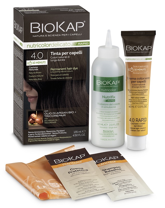 BIOS LINE  BIOKAP NUTRICOLOR DELICATO RAPID TINTA 4,00 CASTANO NATURALE 135 ML - farmasorriso.com