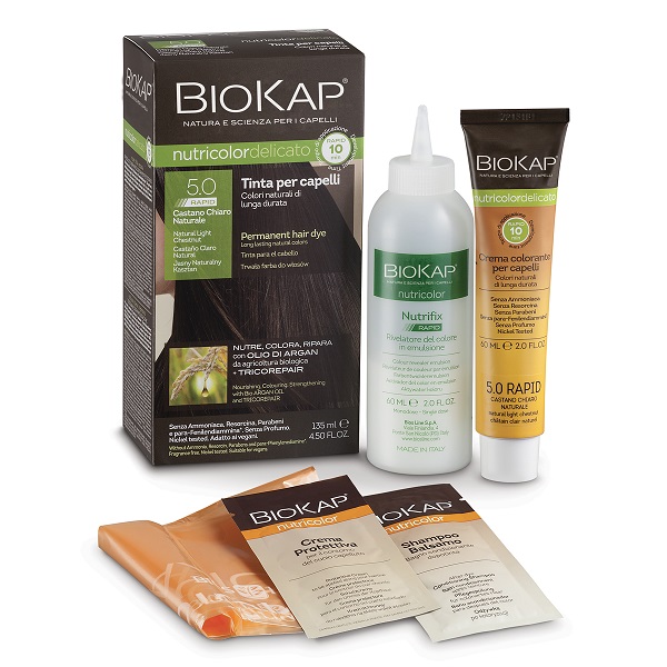 BIOS LINE  BIOKAP NUTRICOLOR DELICATO RAPID TINTA 5,0 CASTANO CHIARO NATURALE 135 ML - farmasorriso.com
