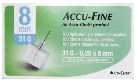 AGO PER PENNA DA INSULINA ACCU-FINE PEN NEEDLE ACCU-CHEK GAUGE 31 X 8MM 100 PEZZI - farmasorriso.com