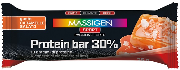 MASSIGEN SPORT PROTEIN BARRETTA 30% CARAMELLO SALATO 50 G - farmasorriso.com