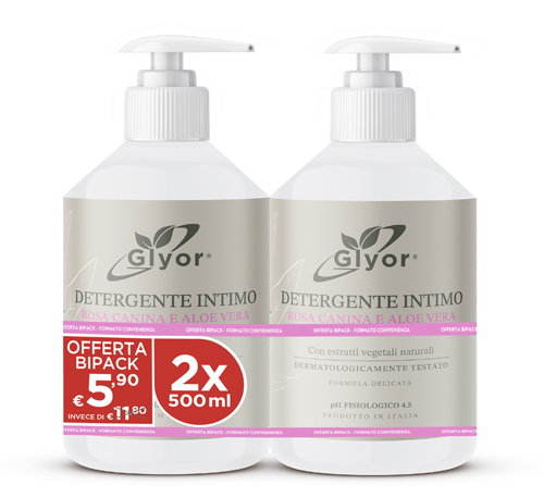 GLYOR DETERGENTE INTIMO ROSA CANINA & ALOE VERA 2 PEZZI - farmasorriso.com
