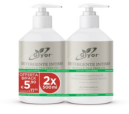 GLYOR DETERGENTE INTIMO MENTA & TEA TREE OIL 2 PEZZI - farmasorriso.com