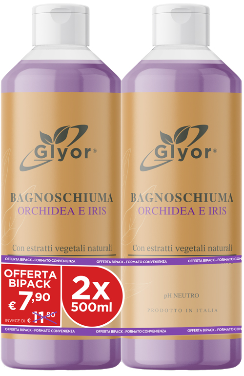 GLYOR BAGNOSCHIUMA BIPACK ORCHIDEA E IRIS 500 + 500 ML - farmasorriso.com