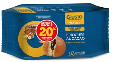 GIUSTO DIABEL BRIOCHES AL CACAO 4 PEZZI DA 45 G TAGLIO PREZZO -20% - farmasorriso.com