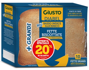 GIUSTO DIABEL FETTE BISCOTTATE 2 PEZZI DA 75 G TAGLIO PREZZO -20% - farmasorriso.com