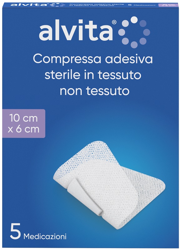 GARZA COMPRESSA ADESIVA ALVITA TNT 10X6CM 5 PEZZI - farmasorriso.com