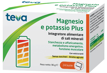 MAGNESIO POTASSIO PLUS TEVA 24 BUSTINE SENZA ZUCCHERI AROMA AGRUMI - farmasorriso.com