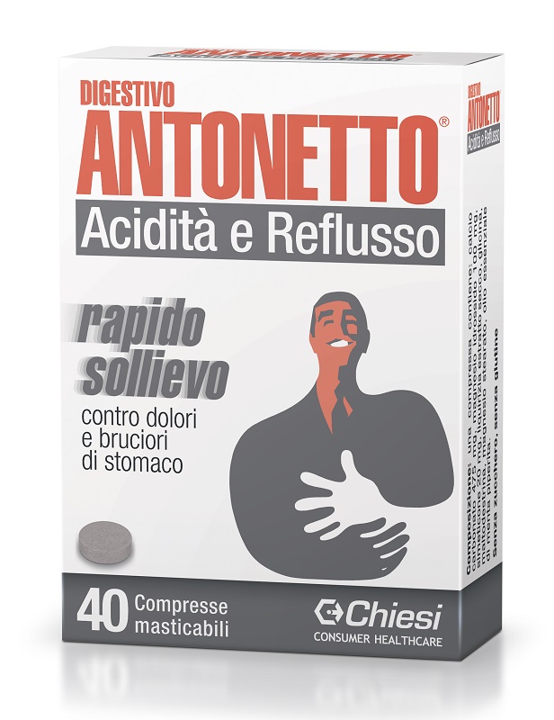 DIGESTIVO ANTONETTO ACIDITA' E REFLUSSO 40 COMPRESSE MASTICABILI - farmasorriso.com