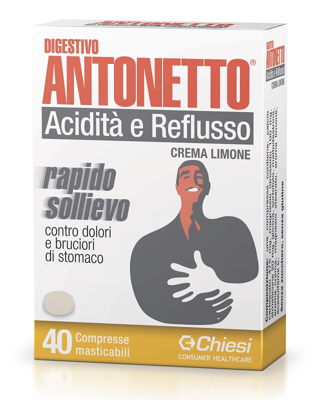 DIGESTIVO ANTONETTO ACIDITA' E REFLUSSO CREMA AL LIMONE 40 COMPRESSE MASTICABILI - farmasorriso.com