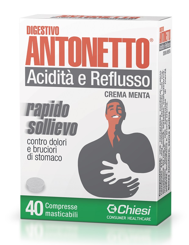 DIGESTIVO ANTONETTO ACIDITA' E REFLUSSO CREMA ALLA MENTA 40 COMPRESSE MASTICABILI - farmasorriso.com
