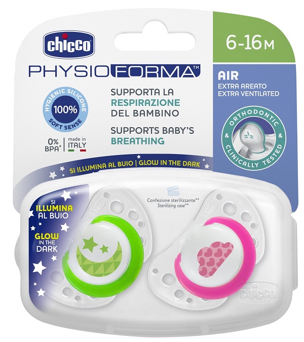 CHICCO SUCCHIETTO AIR LUMI IN SILICONE 6-16 MESI 2 PEZZI - farmasorriso.com