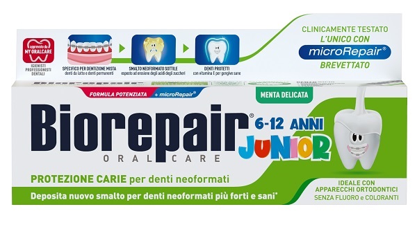 BIOREPAIR ORAL CARE JUNIOR 6-12 ANNI DENTIFRICIO PROTEZIONE ANTI CARIE SMALTO NEOFORMATO ALLA MENTA DELICATA 75 ML - farmasorriso.com