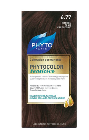 PHYTOCOLOR SENSITIVE 6.77  CASTANO CHIARO NOCCIOLA 1 LOZIONE LIQUIDA 60 ML + 1 CREMA 40 ML + 1 BALSAMO 12 ML + FOGLIETTO DI ISTRUZIONI + GUANTI LATTICE - farmasorriso.com