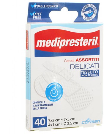 MEDIPRESTERIL CEROTTI DELICATI ASSORTITI 4 FORMATI 40 PEZZI - farmasorriso.com