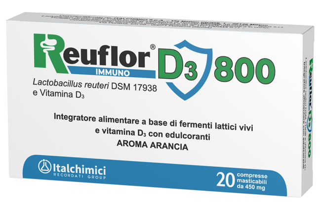 REUFLOR D3 800 20 COMPRESSE MASTICABILI AROMA ARANCIA - farmasorriso.com