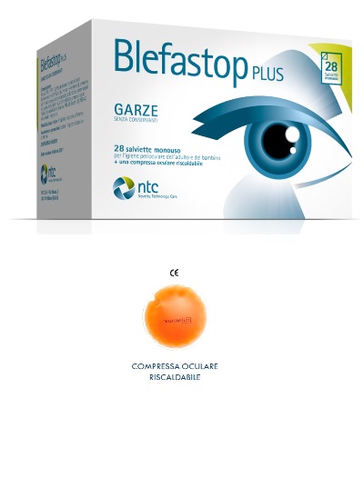BLEFASTOP PLUS GARZA IN COTONE PIEGATA CON FILO DI BARIO 28 SALVIETTE MONOUSO + 1 COMPRESSA OCULARE RISCALDABILE - farmasorriso.com