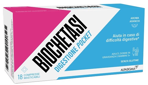 BIOCHETASI DIGESTIONE POCKET 18 COMPRESSE MASTICABILI - farmasorriso.com