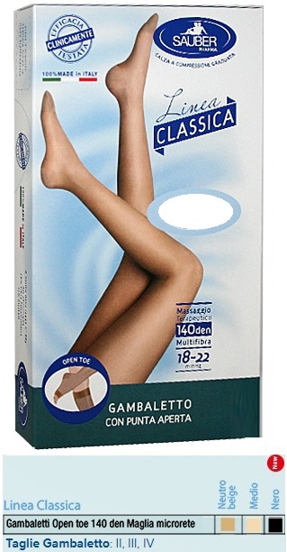 SAUBER GAMBALETTO OPEN TOE MAGLIA MICRORETE 140 DEN COLORE NERO TAGLIA 2 LINEA CLASSICA - farmasorriso.com