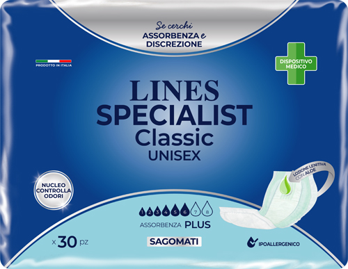 PANNOLONE SAGOMATO LINES SPECIALIST CLASSIC PLUS 30 PEZZI - farmasorriso.com