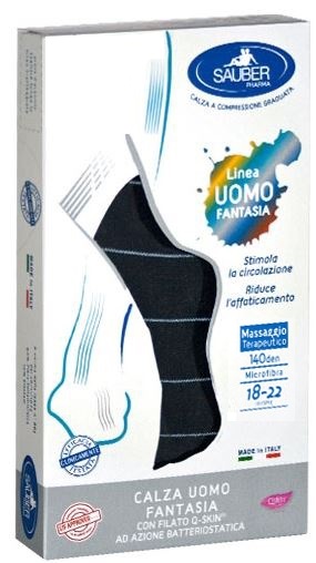 SAUBER CALZA UOMO FANTASIA Q-SKIN 140 DEN BLU RIGA SOTTILE GHIACCIO TAGLIA M - farmasorriso.com