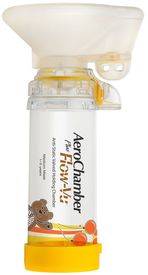 CAMERA DISTANZIATRICE ANTISTATICA AEROCHAMBER PLUS FLOWVU MASCHERA PEDIATRICA MEDIUM 1-5 ANNI GIALLO - farmasorriso.com