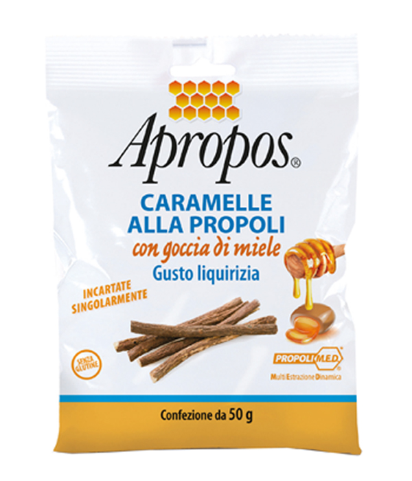 APROPOS CARAMELLE ALLA PROPOLI CON GOCCIA DI MIELE GUSTO LIQUIRIZIA 50 G - farmasorriso.com
