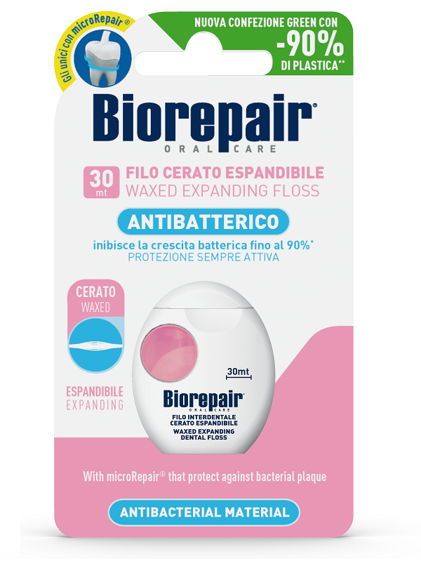 BIOREPAIR ORAL CARE ANTIBATTERICO FILO CERATO ESPANDIBILE GENGIVE DELICATE 25+5 METRI - farmasorriso.com