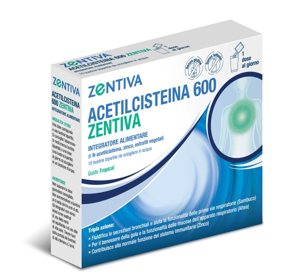 ACETILCISTEINA 600 ZENTIVA 10 BUSTINE BIPARTITE GUSTO TROPICAL - farmasorriso.com