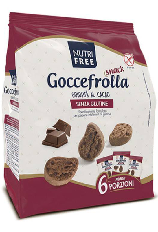 NUTRIFREE GOCCEFROLLA SNACK GOLOSITA' AL CACAO SENZA LATTOSIO 6 MONOPORZIONI DA 40 G - farmasorriso.com