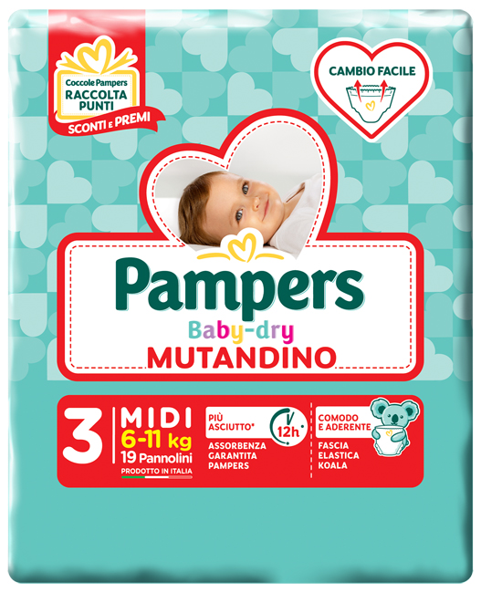 PAMPERS BABY DRY MUTANDINA MIDI SMALL PACK 19 PEZZI - farmasorriso.com